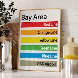 Bay Bereich BART Karte Poster | San Francisco Metro Druck | Oakland Metro Wandkunst | San Jose Metro Geschenk für Bay Bereich Liebhaber