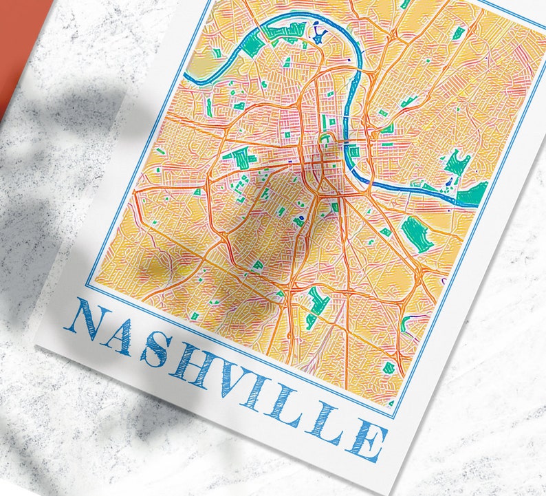 Watercolor Nashville Map Poster, Nashville Tennessee City Wall Art image 7