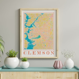 Acuarela Clemson SC Mapa Cartel de Clemson Carolina del Sur Mapa de Clemson Arte de la pared de Clemson Regalo de Clemson Impresiones de Carolina del Sur