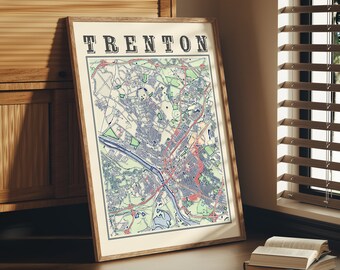 Antique Trenton New Jersey Map Poster: Vintage Home Decor