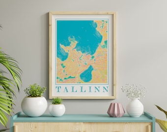 Watercolor Tallinn Map Print: Estonia City Souvenir