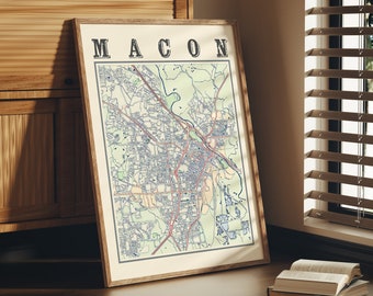 Impresión artística del mapa antiguo de Macon, Georgia: decoración vintage para el hogar