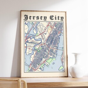 Classic Jersey City Map Poster of Jersey City New Jersey Print of Jersey City NJ Map of Jersey City Classic Wall Art of Jersey City
