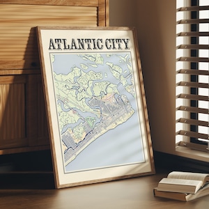 Antique Atlantic City Map Poster of Atlantic City New Jersey Vintage Home Décor of Atlantic City Print of Atlantic City Wall Art