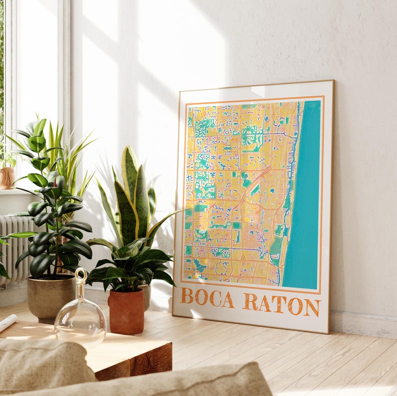 Watercolor Boca Raton Map Art Print: Florida Coastal Home Decor - Etsy