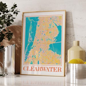 Clearwater Clearwater-kaartafdruk - Florida stadskaart muurkunstposter, vintage stijl Clearwater FL-kaart cadeau voor interieur