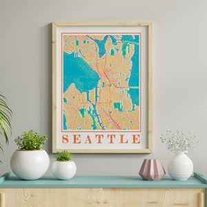 Aquarelle Seattle carte affiche de Seattle Wall Art de Washington carte de Seattle impression de Seattle cadeau de peinture de la ville de Seattle