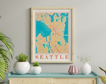 Watercolor Seattle Map Poster of Seattle Wall Art of Washington Map of Seattle Print of Seattle Gift of Seattle City Painting