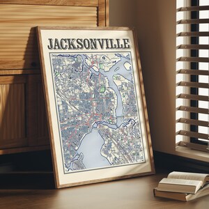 Antieke Jacksonville kaart poster van Jacksonville Florida klassieke kaart van Jacksonville print van Jacksonville kunst aan de muur van Jacksonville geschenk