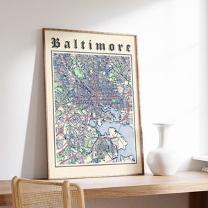 Baltimore Map Print, Classic Map of Baltimore, Baltimore Poster, Baltimore Maryland Print, Baltimore Wall Art, US City Map