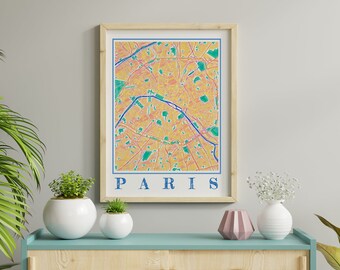 Watercolor Paris Map Print of Paris France Painting Map of Paris Poster of Paris Wall Art of Paris Gift