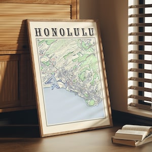 Antique Honolulu Map Poster of Honolulu Hawaii Vintage Home Décor of Honolulu Print of Honolulu Wall Art of Honolulu Gifts for Him