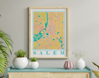 Acuarela Salem Mapa Impresión de Salem Oregon Pintura Mapa de Salem Cartel de Salem Arte de pared de Salem Regalo