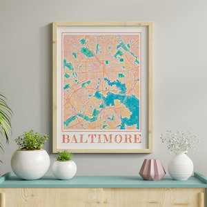Watercolor Baltimore Map Poster of Baltimore Maryland Map of Baltimore Wall Art of Baltimore Gift of Baltimore City Painting