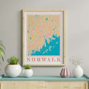 Watercolor Norwalk Connecticut Map Art Print: CT City Souvenir