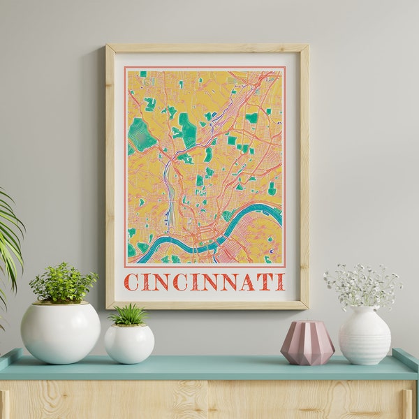 Watercolour Cincinnati Map Poster of Ohio Cincinnati Colour Painting Map of Cincinnati Print of Cincinnati Wall Art of Cincinnati Gift