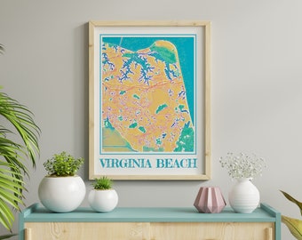 Watercolor Virginia Beach Map Print of Virginia Beach Painting Map of VA Beach Poster of Virginia Beach Wall Art of Virginia Beach Gift