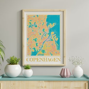 Aquarelle carte de Copenhague Poster de Copenhague Danemark Carte de Copenhague Art mural de Copenhague Cadeau de Copenhague Impressions de Copenhague
