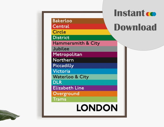 London Underground Digital Print, Elizabeth Line Added
