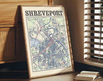 Antique Shreveport Louisiana Map Poster: Vintage Home Decor