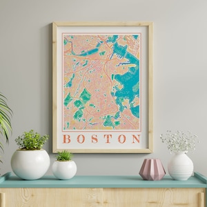 Acuarela Boston Mapa Cartel de Boston Arte de la pared de Massachusetts Mapa de Boston Impresión de Boston Regalo de la pintura de la ciudad de Boston