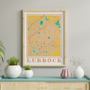 Watercolor Lubbock Map Poster of Lubbock Texas Map of Lubbock Wall Art of Lubbock Gift of Lubbock City Painting