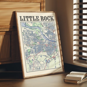 Ancienne carte de Little Rock, affiche de Little Rock, Arkansas, carte classique de Little Rock, impression de Little Rock, oeuvre d'art murale de Little Rock, cadeau