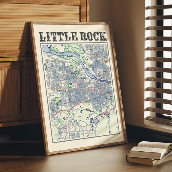 Antique Little Rock Map Poster of Little Rock Arkansas Classic Map of Little Rock Print of Little Rock Wall Art of Little Rock Gift