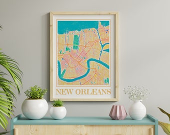 Watercolor New Orleans Map Poster, Louisiana City Art Print