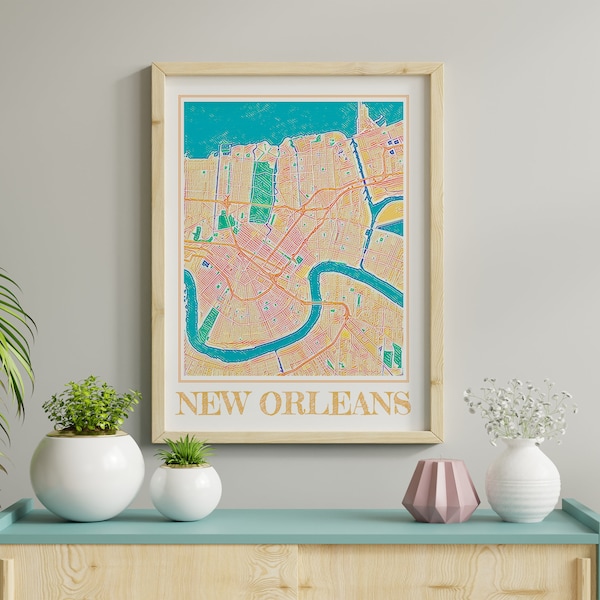 Watercolor New Orleans Map Print of New Orleans Louisiana Painting Map of New Orleans Poster of New Orleans Wall Art of New Orleans Gift