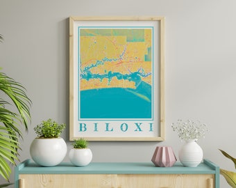 Watercolor Biloxi Map Poster of Biloxi Mississippi Map of Biloxi Wall Art of Biloxi Gift of Biloxi MS Prints of Biloxi Mississippi