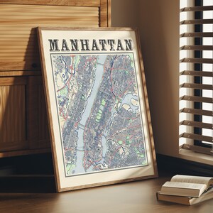 Affiche antique de carte de Manhattan de Manhattan New York Carte classique de Manhattan Impression de Manhattan Wall Art de Manhattan Cadeau