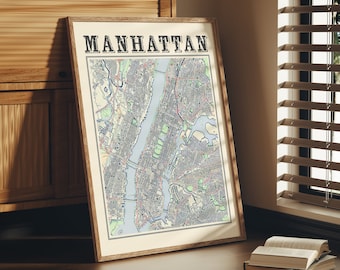 Affiche antique de carte de Manhattan de Manhattan New York Carte classique de Manhattan Impression de Manhattan Wall Art de Manhattan Cadeau