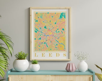 Watercolor Leeds Map Print of Leeds England Painting Map of Leeds Yorkshire UK Poster of Leeds Wall Art of Leeds Gift