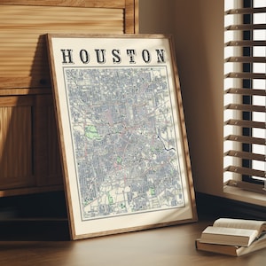 Antieke Houston kaart poster van Houston Texas klassieke kaart van Houston print van Houston kunst aan de muur van Houston geschenk