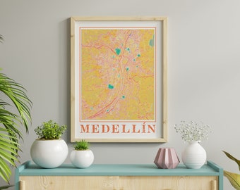 Watercolor Medellin Map Poster of Colombia Medellin Map of Medellin Wall Art of Medellin Gift of Medellin Print of Colombia Map Print