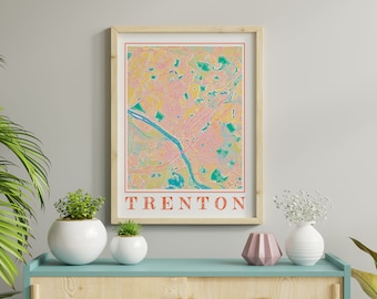Watercolour Trenton Map Poster of New Jersey Trenton Colour Painting Map of Trenton Print of Trenton Wall Art of Trenton Gift