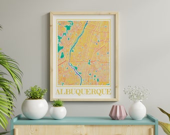 Watercolor Albuquerque Map Art Print: New Mexico Home Decor