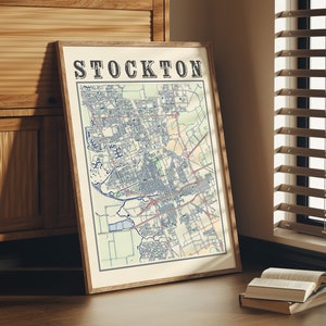 Antique Stockton Map Poster of Stockton California Classic Map of Stockton Print of Stockton Wall Art of Stockton Gift