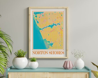 Watercolor Norton Shores Michigan Map Poster of Norton Shores Map of Norton Shores Wall Art of Norton Shores Gift of Norton Shores MI Prints