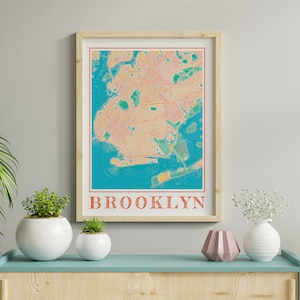 Watercolor Brooklyn Map Poster of Brooklyn New York Map of Brooklyn Wall Art of Brooklyn Gift of Brooklyn City Painting