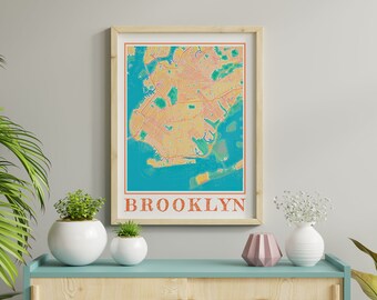 Watercolor Brooklyn Map Poster of Brooklyn New York Map of Brooklyn Wall Art of Brooklyn Gift of Brooklyn City Painting