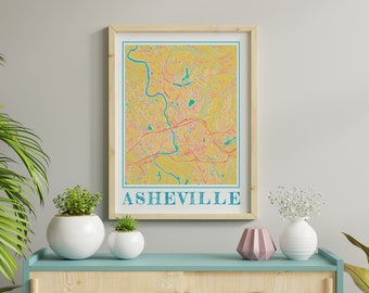Stampa della mappa di Asheville ad acquerello: souvenir della città della Carolina del Nord