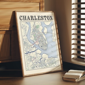 Antique Charleston Map Poster of Charleston South Carolina Classic Map of Charleston Print of Charleston Wall Art of Charleston Gift