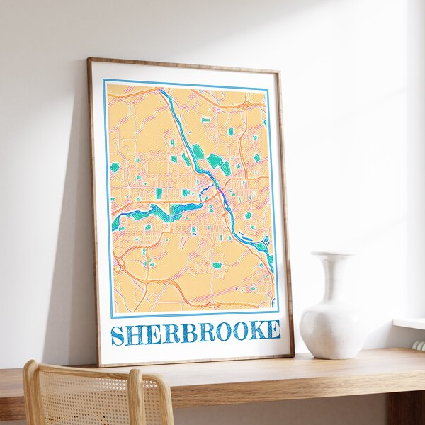 Sherbrooke Map Poster Watercolor Painting Map of Sherbrooke Print of Sherbrooke Quebec Wall Art of Sherbrooke Gift