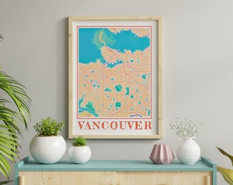 Aquarel Vancouver Kaart Print van Vancouver British Columbia Schilderij Kaart van Vancouver Poster van Vancouver Wall Art of Vancouver Gift