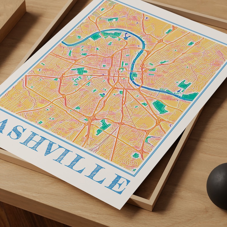 Watercolor Nashville Map Poster, Nashville Tennessee City Wall Art image 3