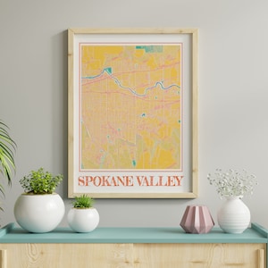 Aquarel Spokane Valley kaart poster van Spokane Valley Washington kaart van Spokane Valley kunst aan de muur van Spokane Valley geschenk van Spokane Valley