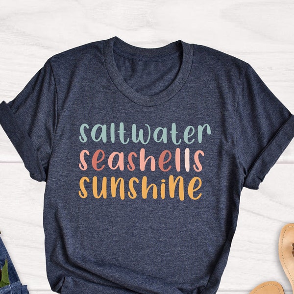 SaltWater Seashells Sunshine Shirt, Retro Summer Shirt, Colorful Beach Shirt, Beach Vibes Shirt, Matching Vacation Shirt, Family Vacay Shirt