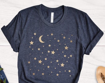 Gold Moon and Stars T-Shirt: Mystical Space Tee